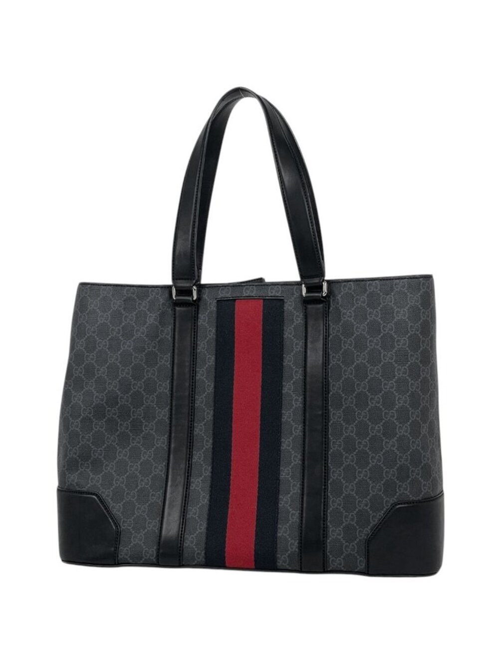Gucci Tote Bag GG Pattern Sherry Line Web Supreme Black